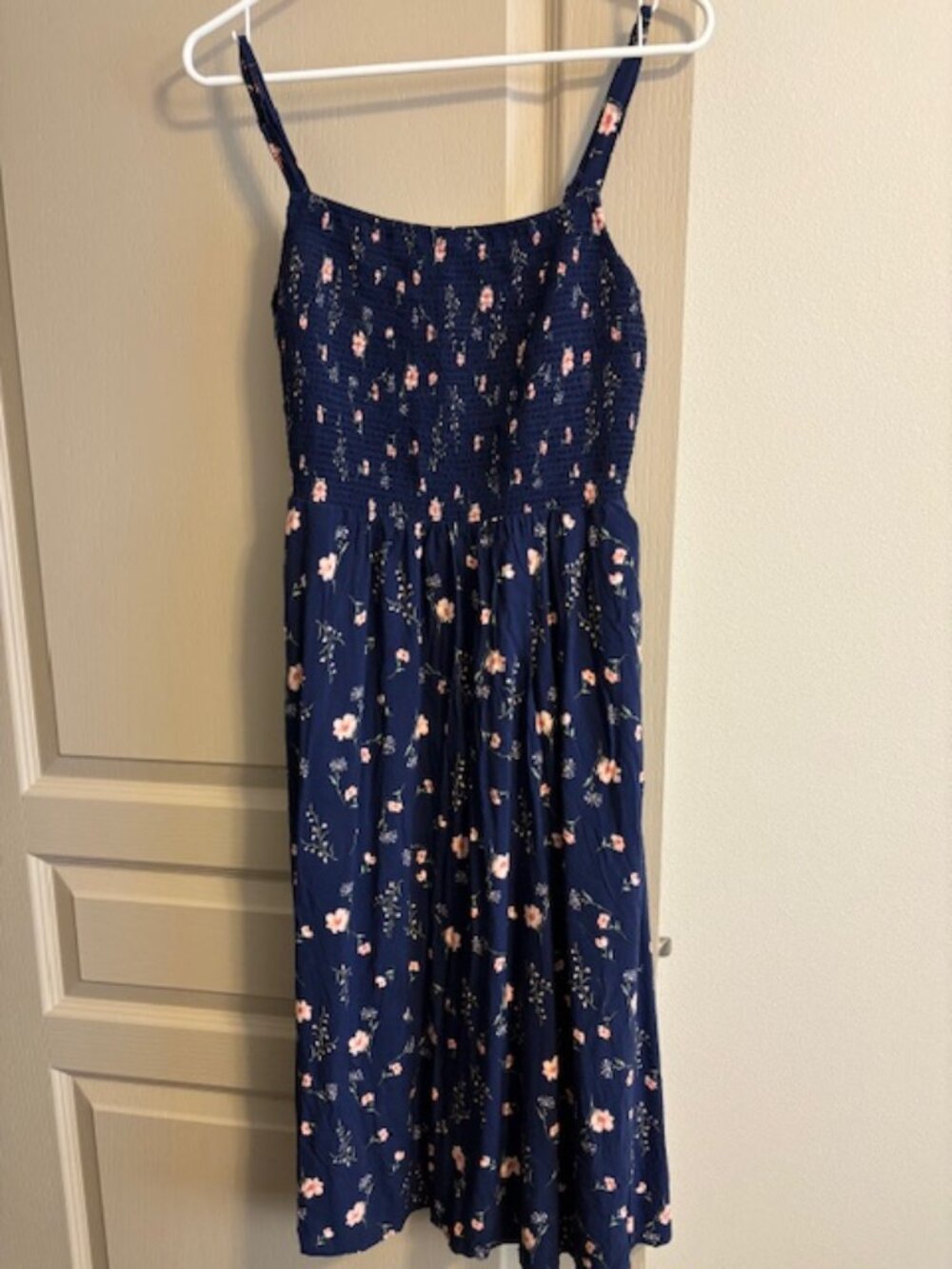 Old Navy Women's S Blue/Pink Floral Midi Spring Summer Dress Stretchy Bodice